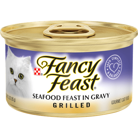 Purina Fancy Feast Grilled Wet Cat Food, Seafood Feast in Gravy, 3 oz Can