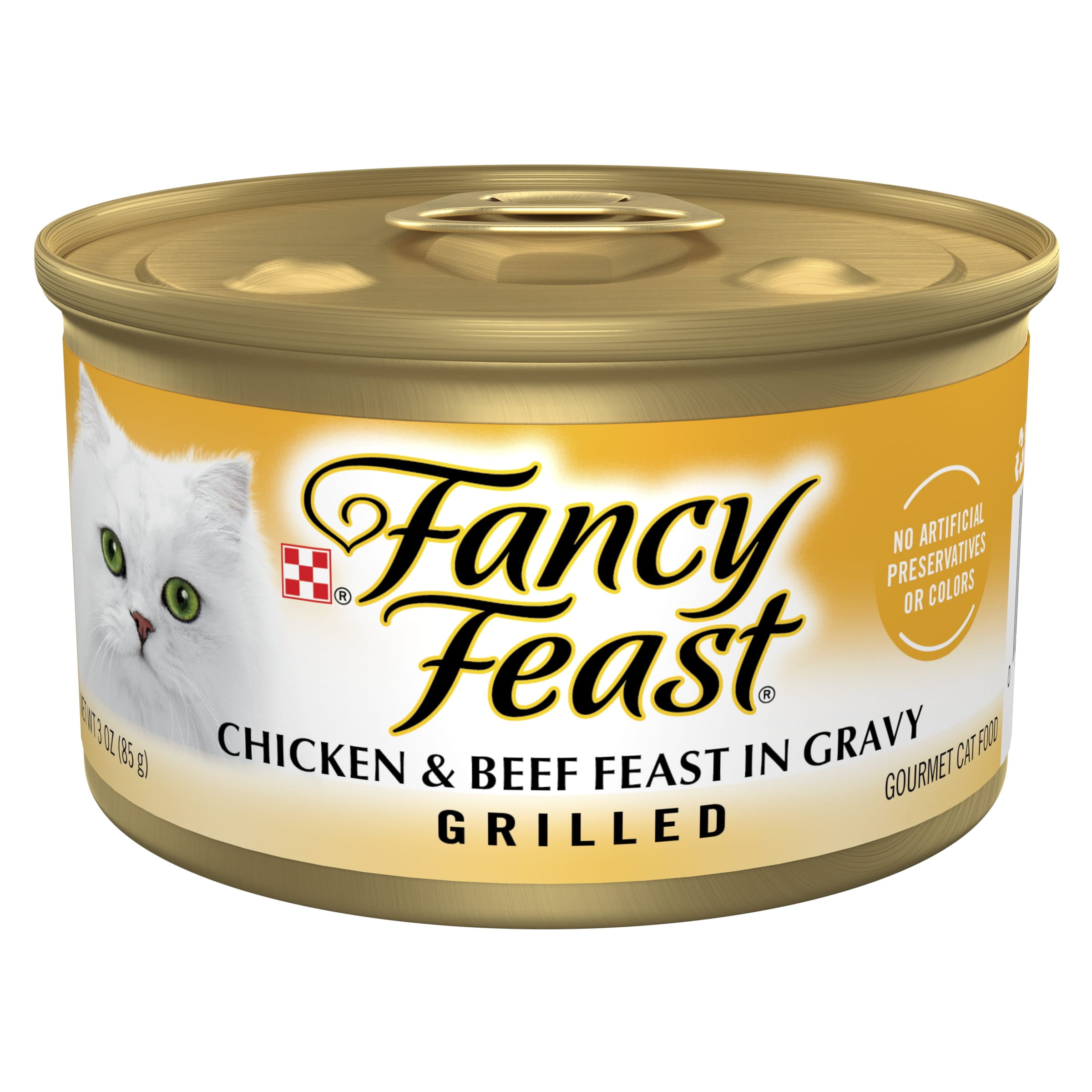Purina Fancy Feast Grilled Wet Cat Food, Chicken & Beef Feast in Gravy, 3 oz Cans (24 Pack)