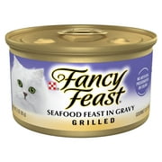 (12 pack) Purina Fancy Feast Grilled Wet Cat Food, Seafood Feast in Gravy, 3 oz Can