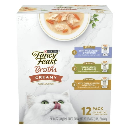 Purina Fancy Feast Lickable Wet Cat Food Broth Complement Creamy Variety Pack