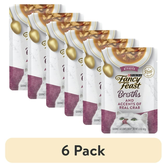 (6 pack) Purina Fancy Feast Lickable Wet Cat Food Broth Topper Seafood
