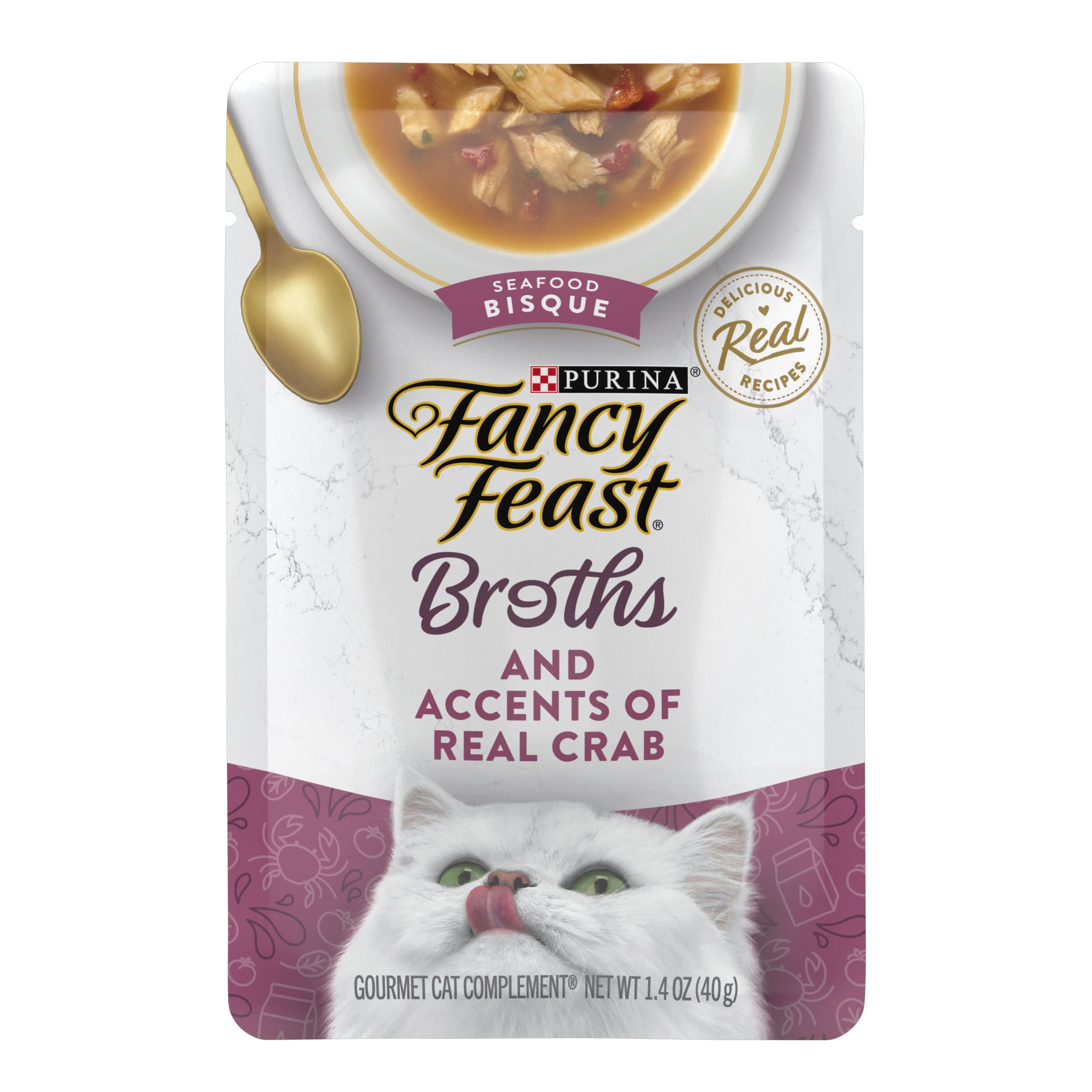 Purina Fancy Feast Lickable Wet Cat Food Broth Topper Seafood Bisque