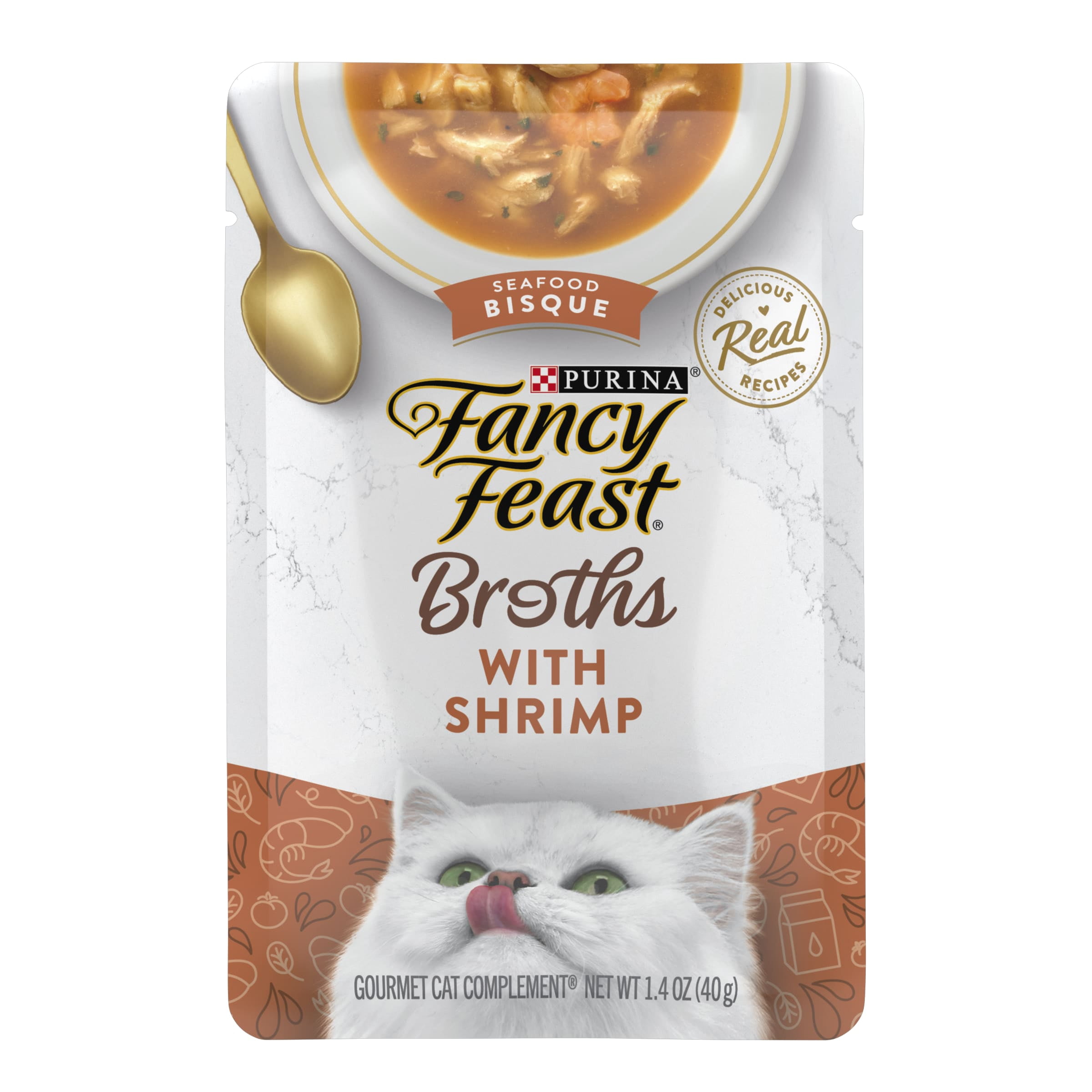 Purina Fancy Feast Lickable Wet Cat Food Broth Topper Seafood Bisque