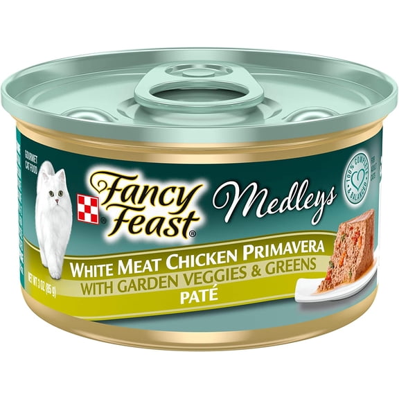 Purina Fancy Feast Medleys Pate White Meat Chicken Primavera With Garden Veggies & Greens Adult Wet Cat Food , 3 Ounce (Pack of 24)