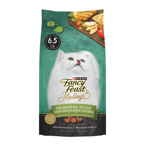 Purina Fancy Feast Medleys Primavera Style With White Meat Chicken and Accents of Tomato, Carrot and Spinach Dry Cat Food, 6.5 lb Bag