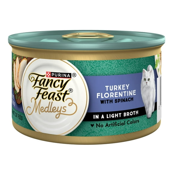 Purina Fancy Feast Medleys Wet Cat Food, Turkey Florentine & Spinach, 3 oz Cans, 24 Pack