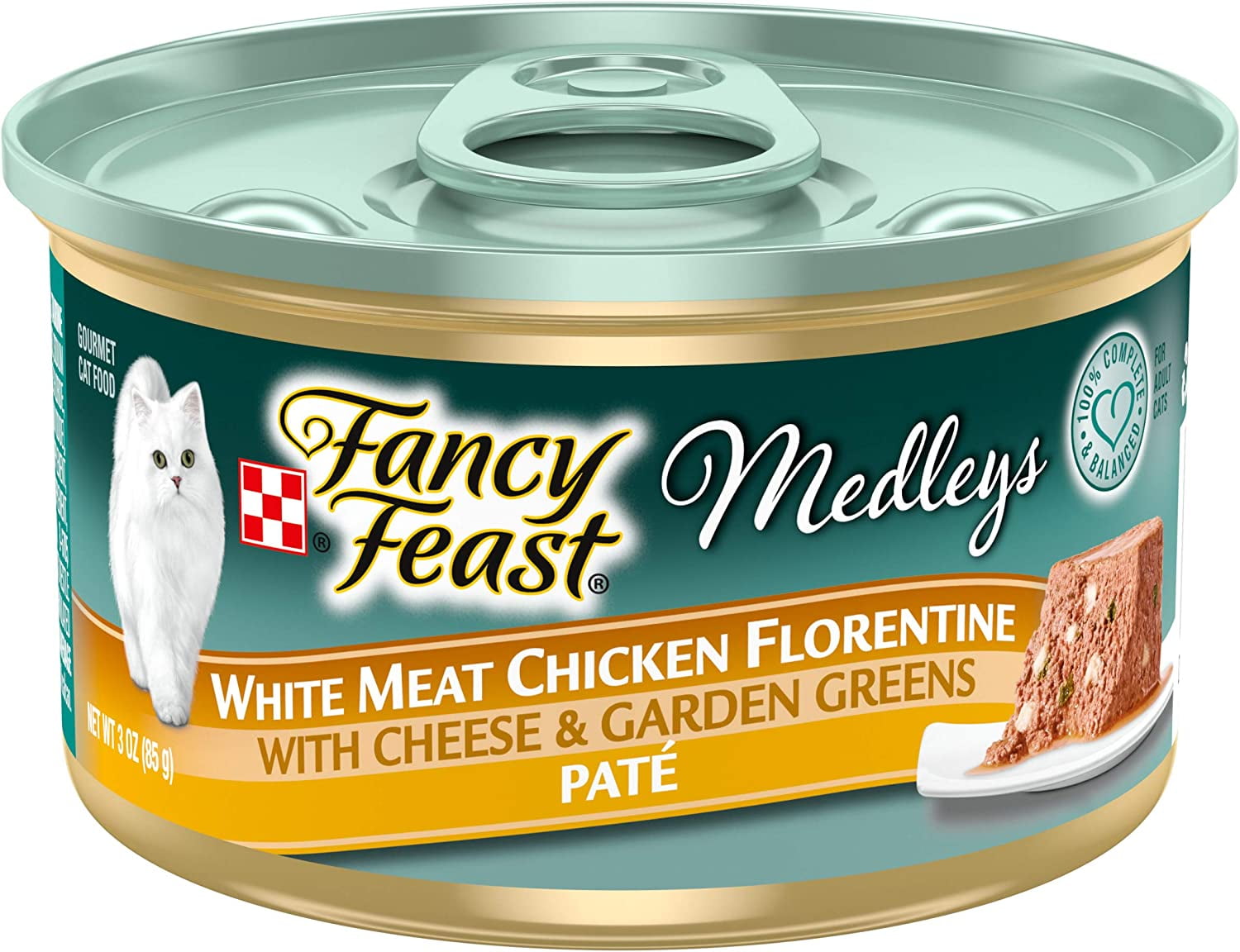 Purina Fancy Feast Medleys Wet Gourmet Cat Food, White Meat Chicken Florentine with Cheese & Garden Greens Pate, For Adult Cats, 3 Ounce Can (Pack of 12)