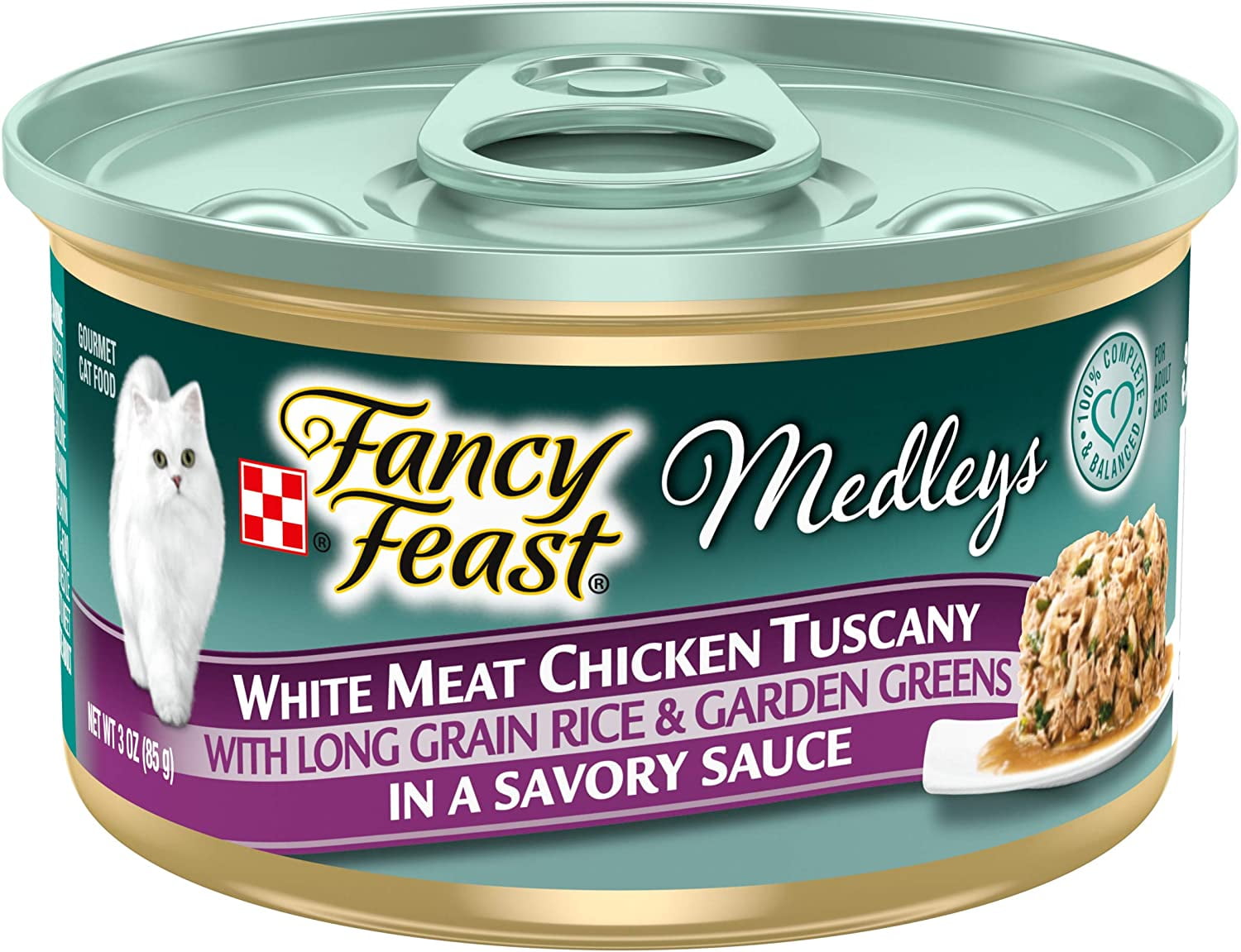 Purina Fancy Feast Medleys White Meat Chicken Tuscany With Long Grain Rice & Garden Greens in a Savory Sauce Adult Wet Cat Food, 3 Ounce (Pack of 12)