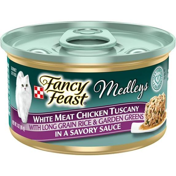 Purina Fancy Feast Medleys White Meat Chicken Tuscany With Long Grain Rice & Garden Greens in a Savory Sauce Adult Wet Cat Food, 3 Ounce (Pack of 24)