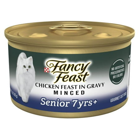 Purina Fancy Feast Senior Classic Pate Wet Cat Food, Minced Chicken in Gravy, 3 oz Cans
