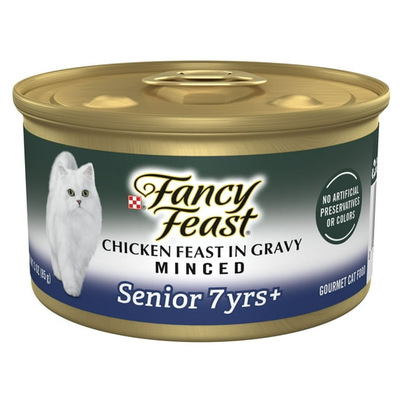 Purina Fancy Feast Senior Classic Pate Wet Cat Food, Minced Chicken in Gravy, 3 oz Cans