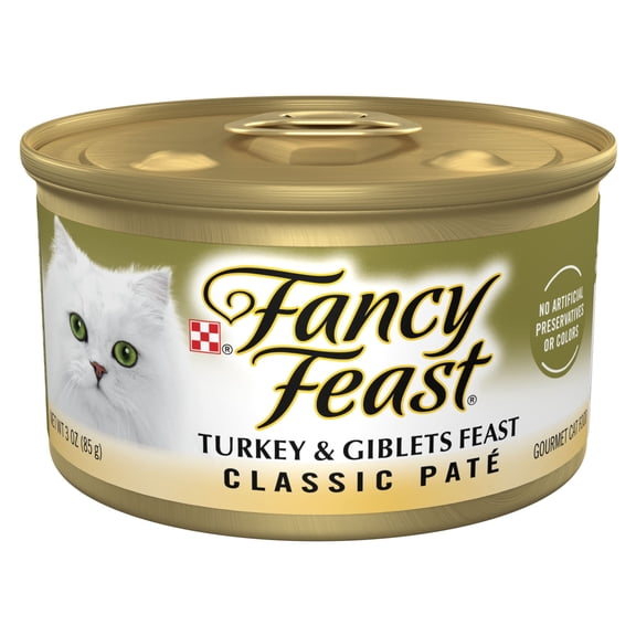 Purina Fancy Feast Pate Turkey and Giblets Feast Classic Grain Free Wet Cat Food Pate - 3 oz. Can (Pack of 6)
