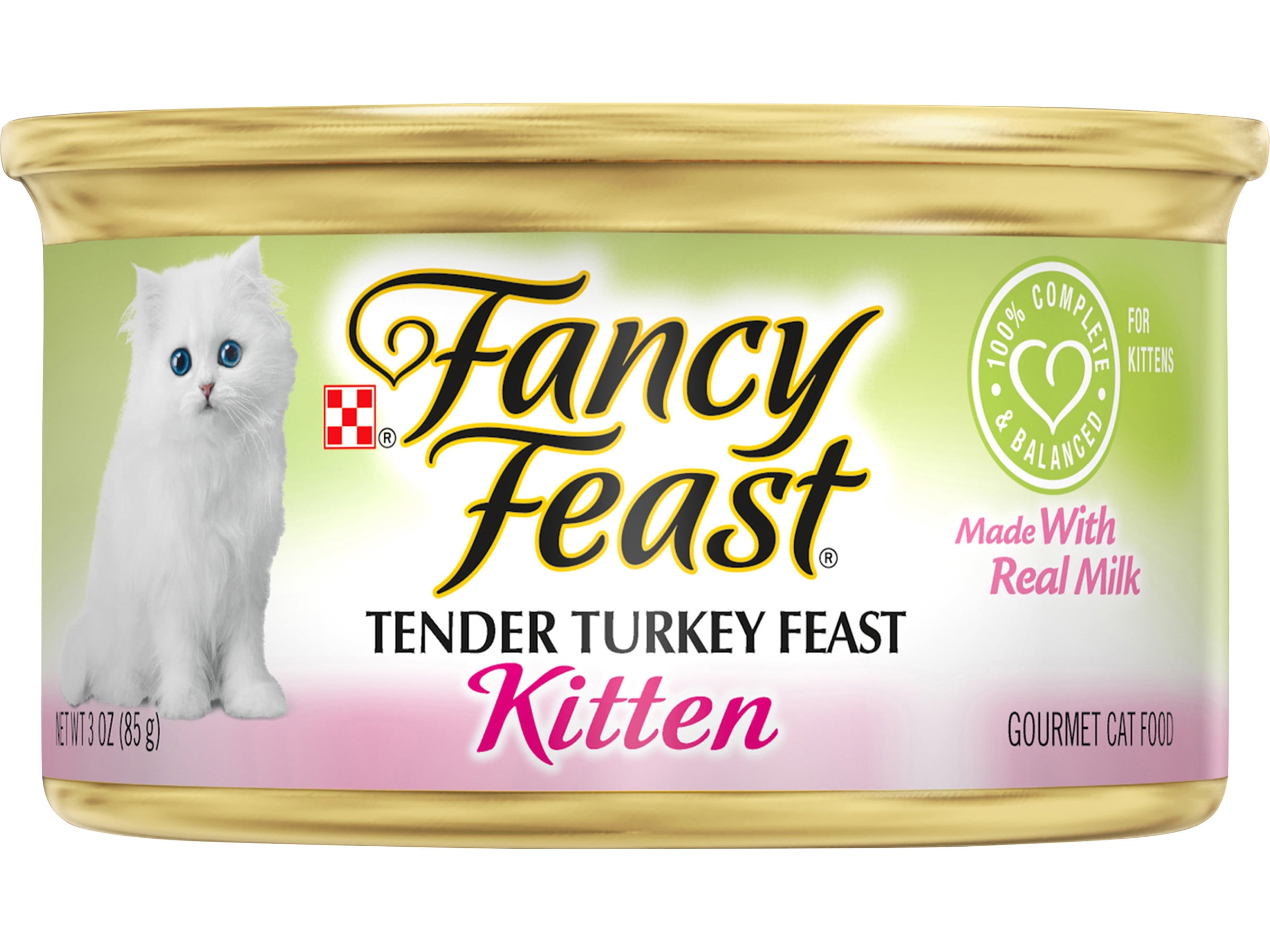Purina Fancy Feast Pate Wet Kitten Food, Tender Turkey Feast, Made with Real Milk for Transitioning Kittens, Gourmet Cat Food for Kittens, 3 OZ Can (Pack of 12)