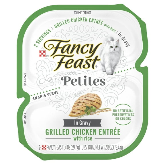 Purina Fancy Feast Petites Adult Wet Cat Food, Grilled Chicken & Rice in Gravy, 1.4 oz Tub
