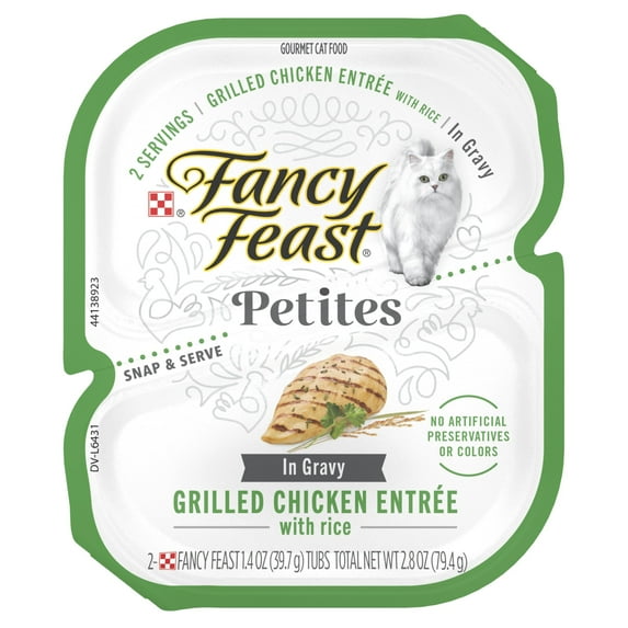 Purina Fancy Feast Petites Adult Wet Cat Food, Grilled Chicken & Rice in Gravy, 1.4 oz Tub