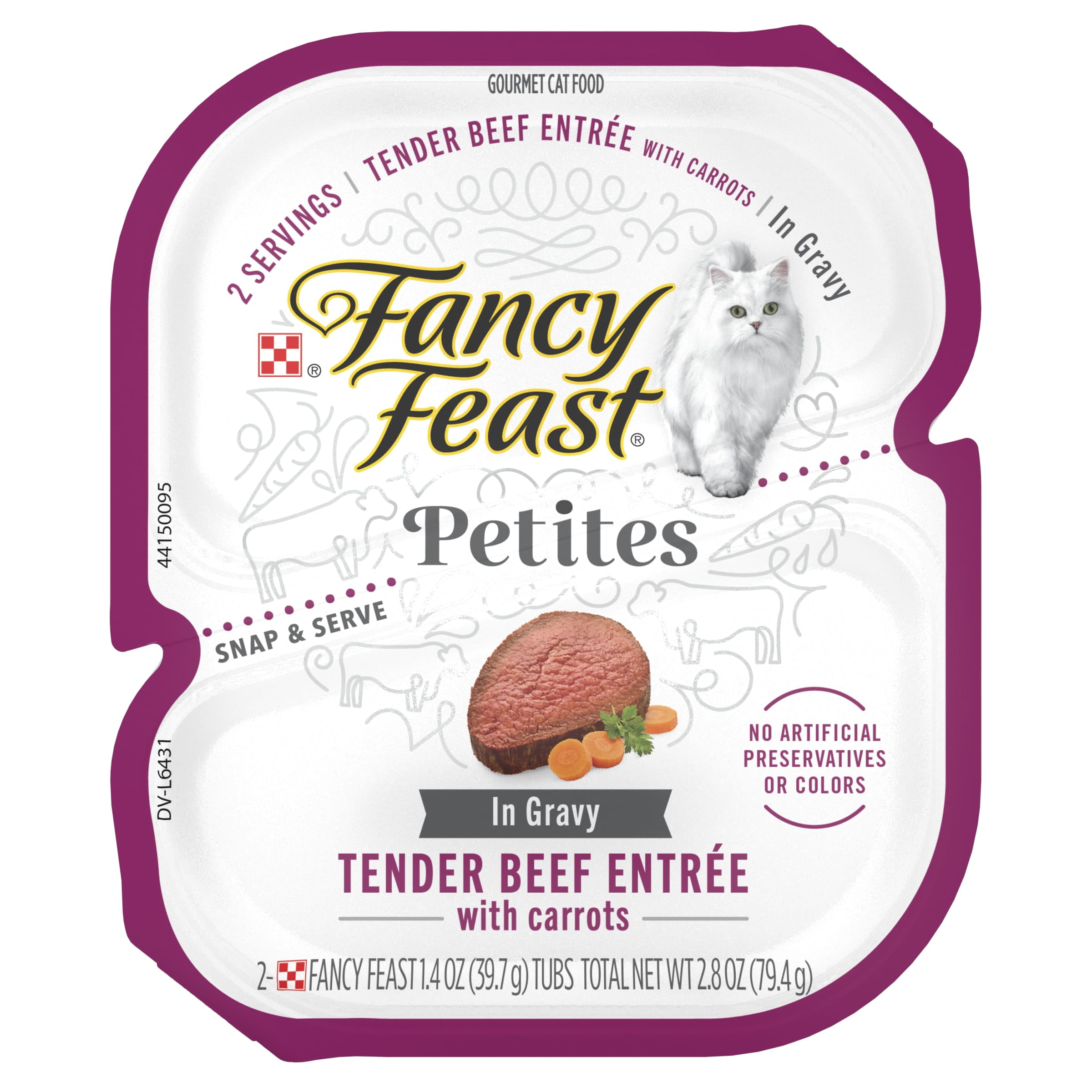 Purina Fancy Feast Petites Gravy Wet Cat Food, Tender Beef with Carrots, 2.8 oz Tub