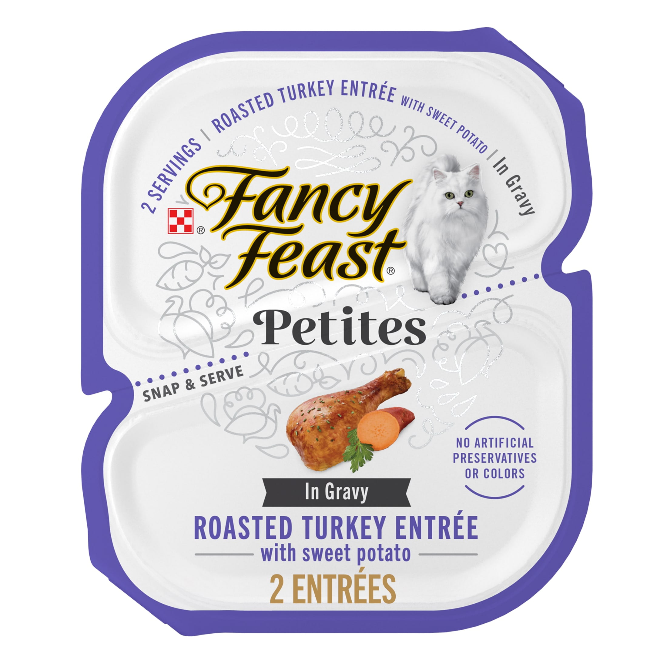 Purina Fancy Feast Petites with Roasted Turkey Entrée with Sweet Potato in Gravy Gourmet Wet Cat Food Pate, 1.4 oz Tubs