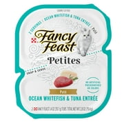 Purina Fancy Feast Petites Pate Wet Cat Food, Soft Grain Free Ocean Whitefish & Tuna, 2.8 oz Tubs (12 Pack)