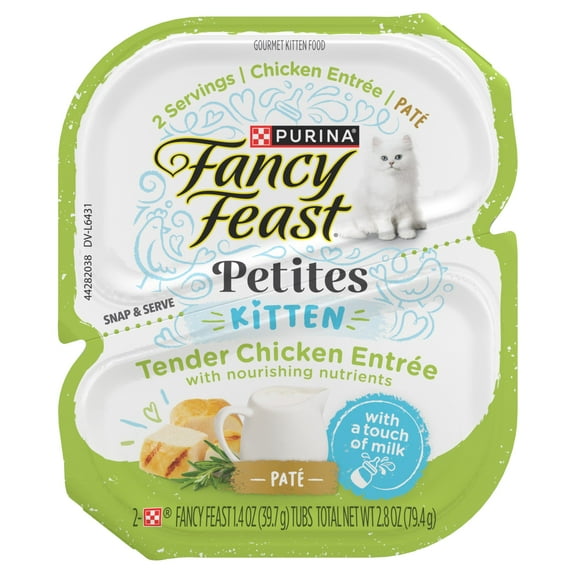 Purina Fancy Feast Petites Tender Chicken Entree Pate Gourmet Wet Kitten Food, 2.8 oz. Tub