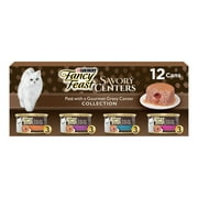 Purina Fancy Feast Savory Centers Wet Cat Food Pate Variety Pack With Chicken, Salmon, Beef, and Tuna Pate with Gravy Center, 3 oz Cans (12 Pack)