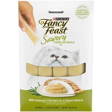 Purina Fancy Feast Savory Puree, Squeezable Cat Treats, Chicken, (4) .35 oz Pouches