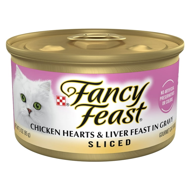 Fancy Feast Sliced Chicken Hearts and Liver Feast Canned Cat Food Fancy Feast Sliced Chicken Hearts and Liver Feast Canned Cat Food
