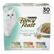 Purina Fancy Feast Wet Cat Food, Seafood Classic Pate Collection Grain Free Variety Pack, 3 oz. Cans (30 Pack)