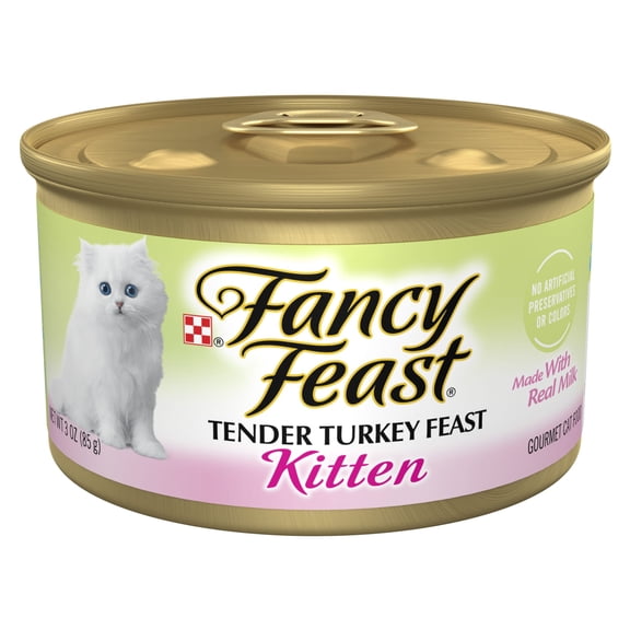 Purina Fancy Feast Wet Cat Food Tender Turkey Feast Food for Kittens, 3 oz Can (Pack of 10)