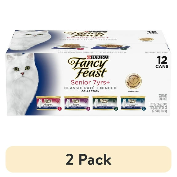 (2 pack) Purina Fancy Feast Senior Classic Pate Wet Cat Food, Minced Collection, 3 oz Cans (12 Pack)