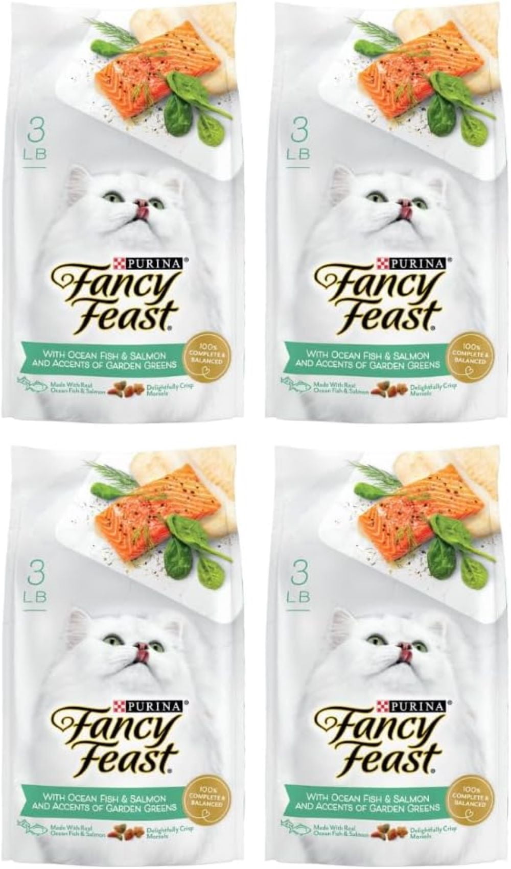 Purina Fancy Feast With Ocean Fish & Salmon and Accents of Garden Greens Dry Cat Food, 3 LB (Pack of 4)
