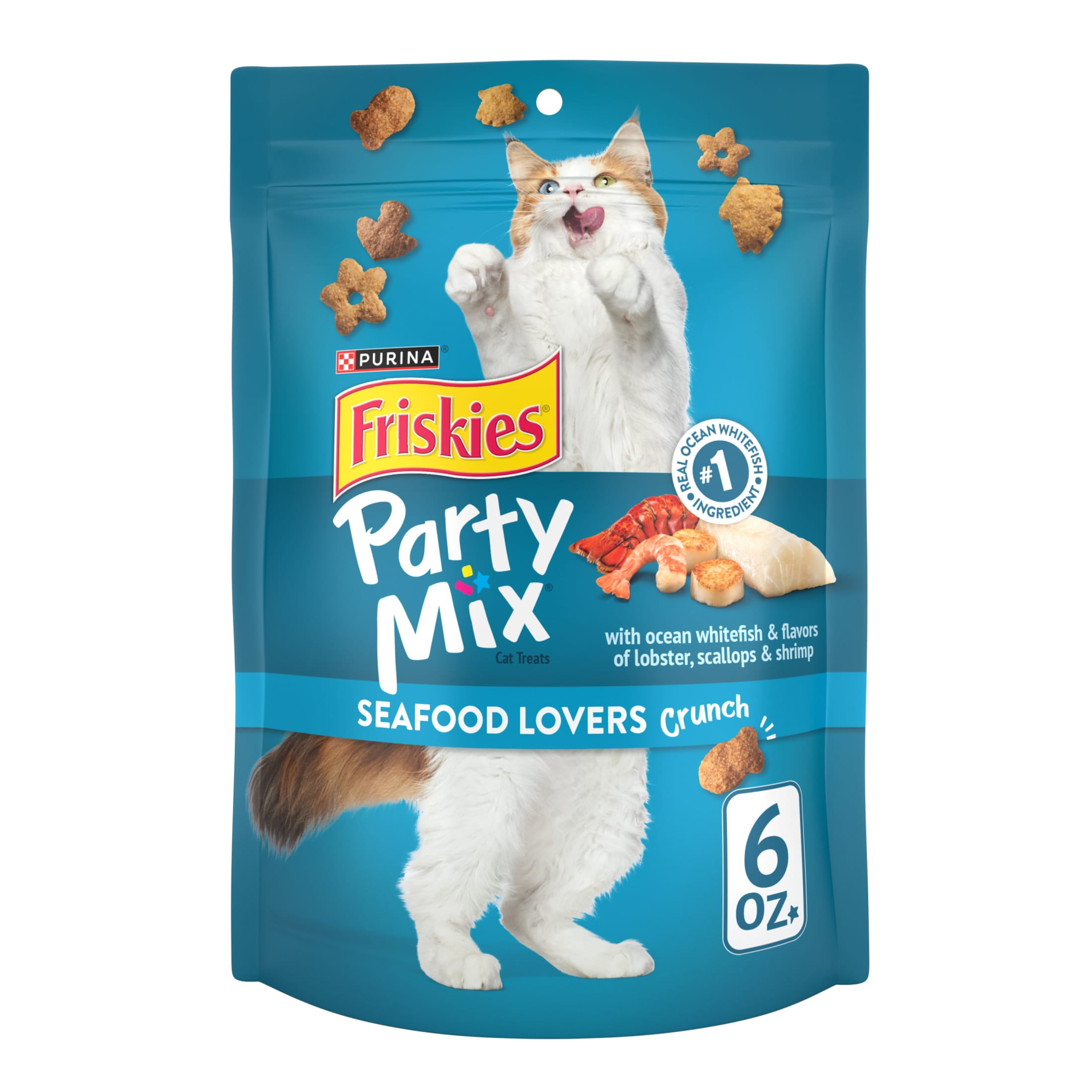 Purina Friskies Party Mix Seafood Lovers Crunch Cat Treats Scallop Lobster Shrimp 6 oz Bag Walmart