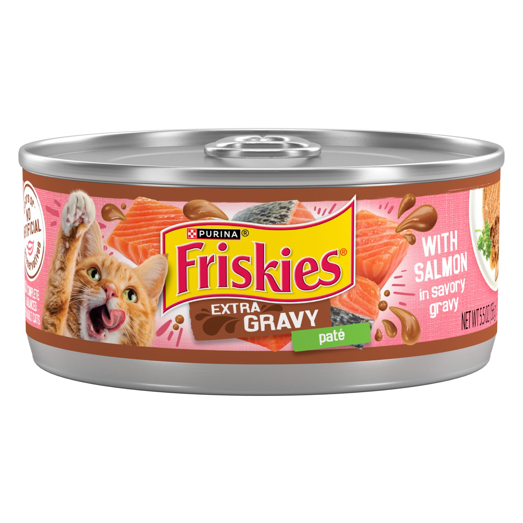 Purina Friskies Extra Gravy Pate With Salmon, Wet Cat Food, 5.5 oz Cans, 24 Pack