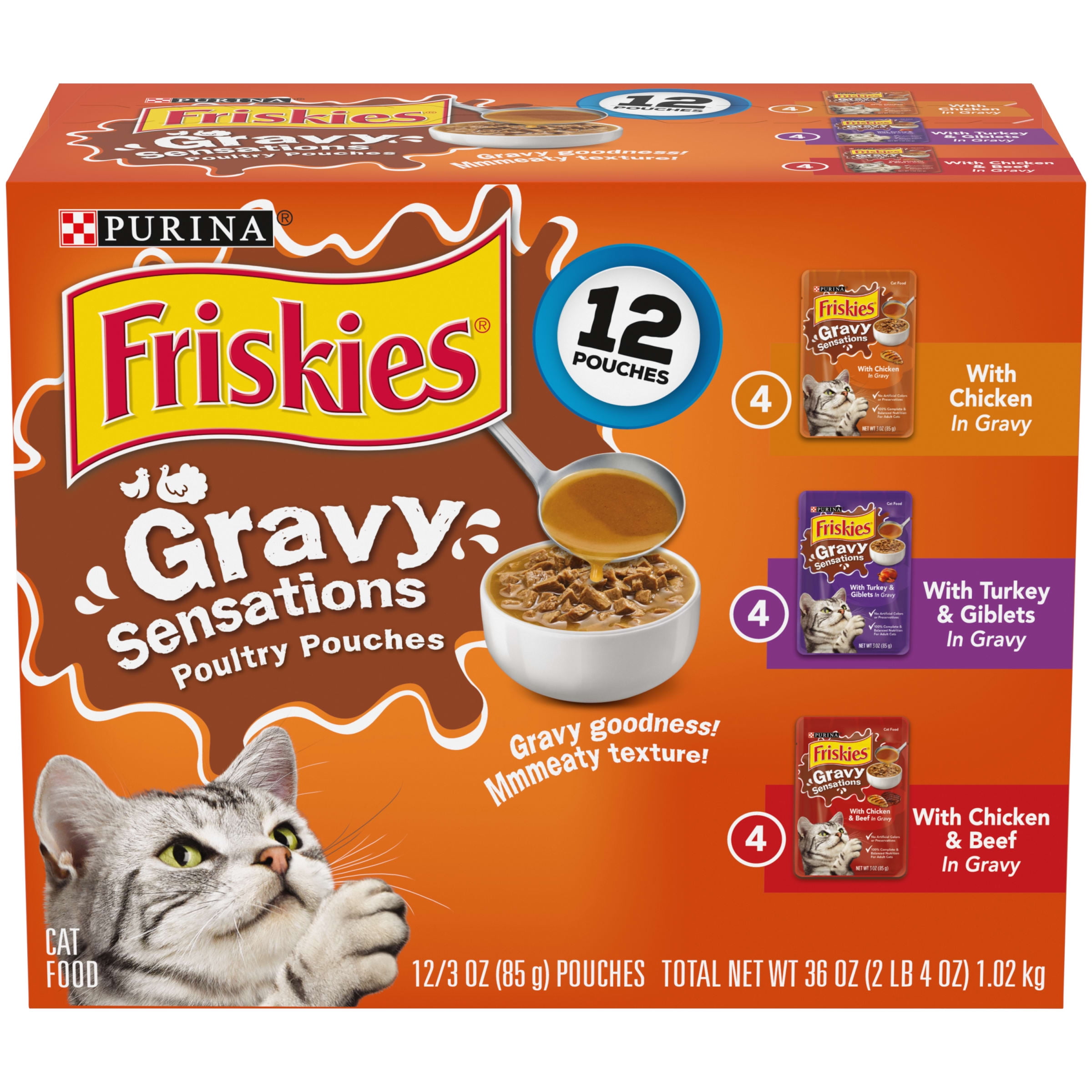 Purina Friskies Gravy Sensations Poultry Pouches, Wet Cat Food Variety Pack
