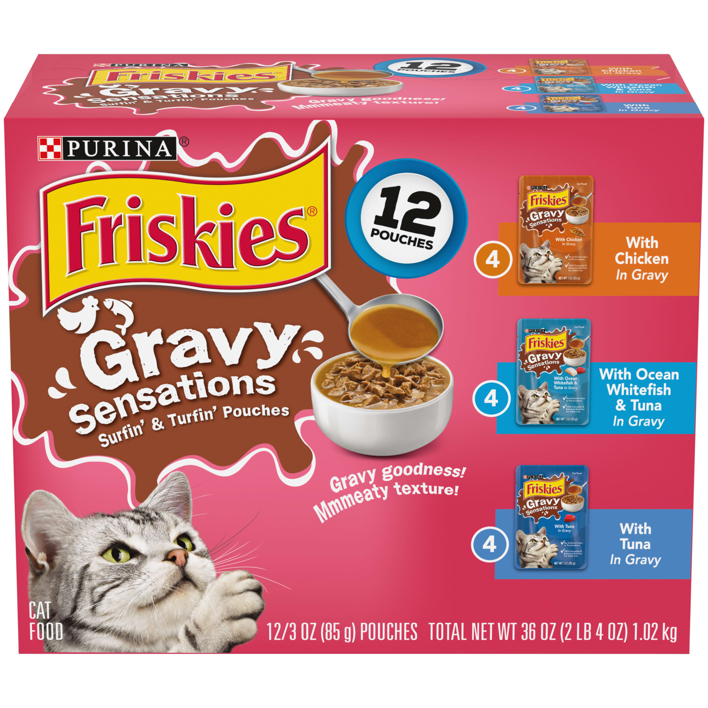 Purina Friskies Gravy Sensations Surfin' and Turfin' Pouches, Gravy Wet Cat Food Variety Pack - image 1 of 8