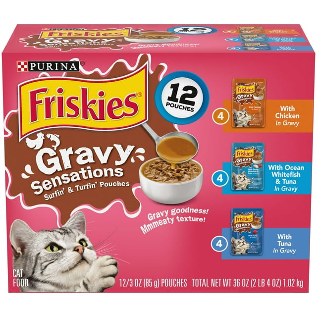 Purina Friskies Gravy Sensations Surfin' and Turfin' Pouches, Gravy Wet Cat Food Variety Pack