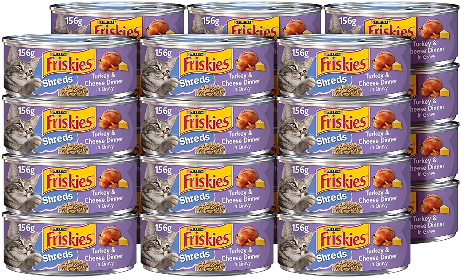 Purina Friskies Gravy Wet Cat Food, Turkey & Cheese Shreds Dinner, 5.5 oz. Can (24 Count