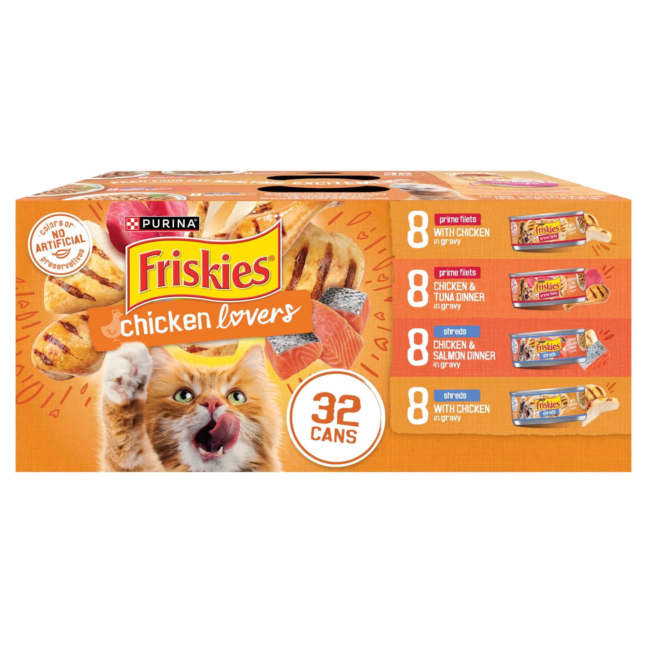 Purina Friskies Gravy Wet Cat Food Variety Pack, Chicken Lovers Prime Filets and Shreds, 5.5 oz Cans, 32 Pack