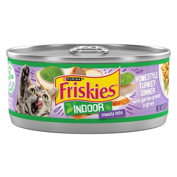 Purina Friskies Indoor Meaty Bits Turkey Dinner, Wet Cat Food, 5.5 oz Can
