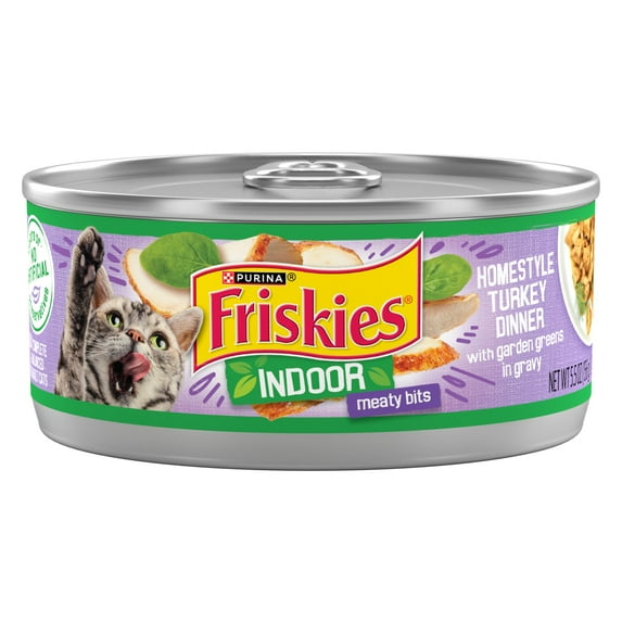 Purina Friskies Indoor Meaty Bits Turkey Dinner, Wet Cat Food, 5.5 oz Can