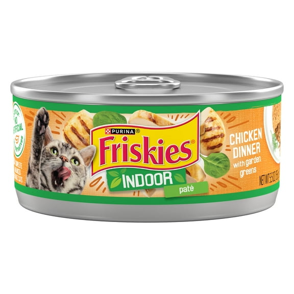 Purina Friskies Indoor Wet Cat Food, Chicken Dinner with Garden Greens, 5.5 oz Can