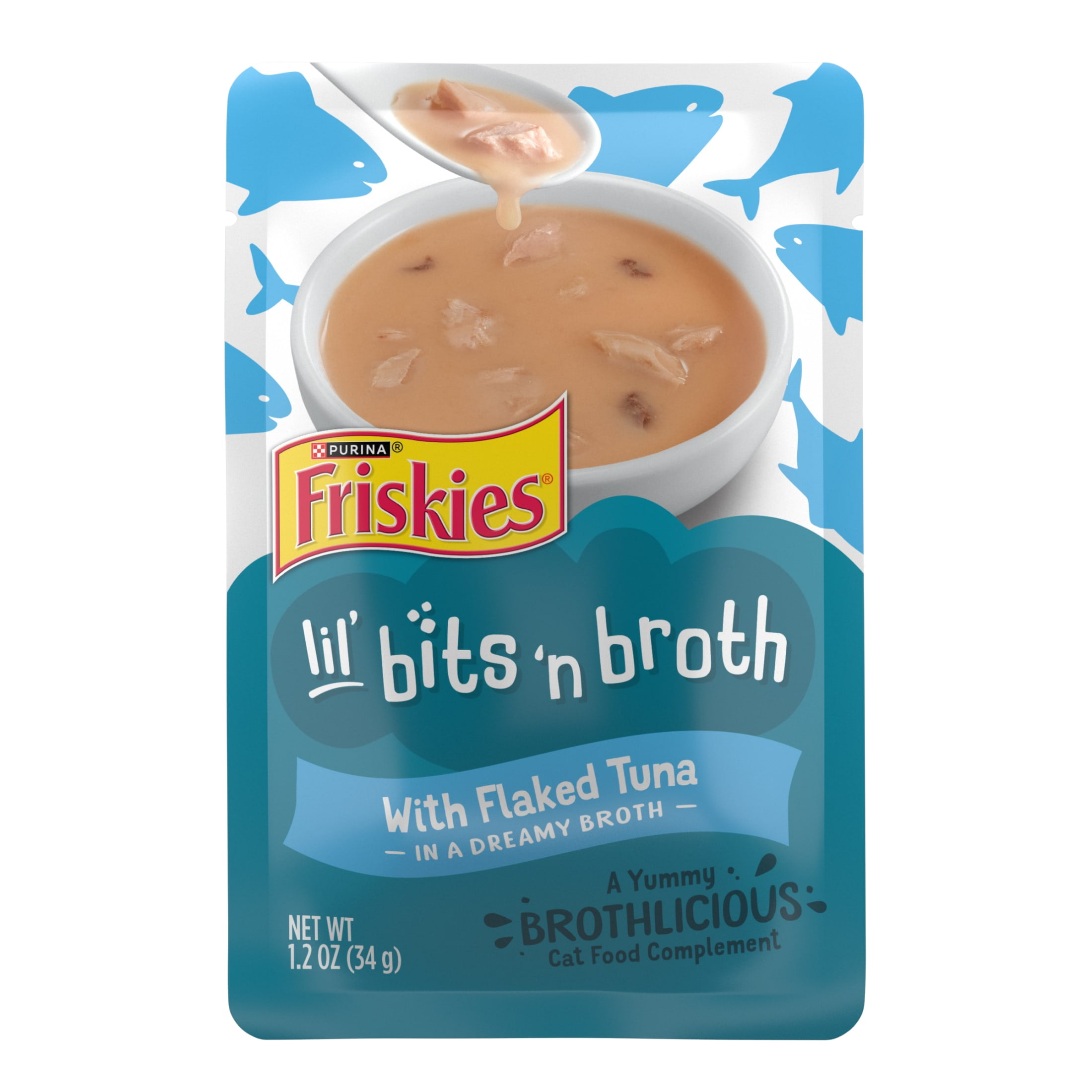 Purina Friskies Lickable Cat Food Toppers Lil' Bits ‘n Broth With Flaked Tuna in a Dreamy Broth, 2.1 oz Pouch, 16 Count
