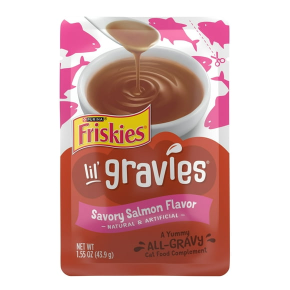 Purina Friskies Lil' Gravies Lickable Cat Treats, Soft Salmon, 1.55 oz Pouches, 16 Pack
