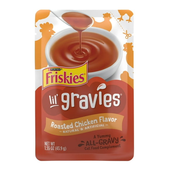 Purina Friskies Lil Gravies Roasted Chicken Flavor Gravy, Wet Cat Food, 1.1 oz. Pouch, 16 Count