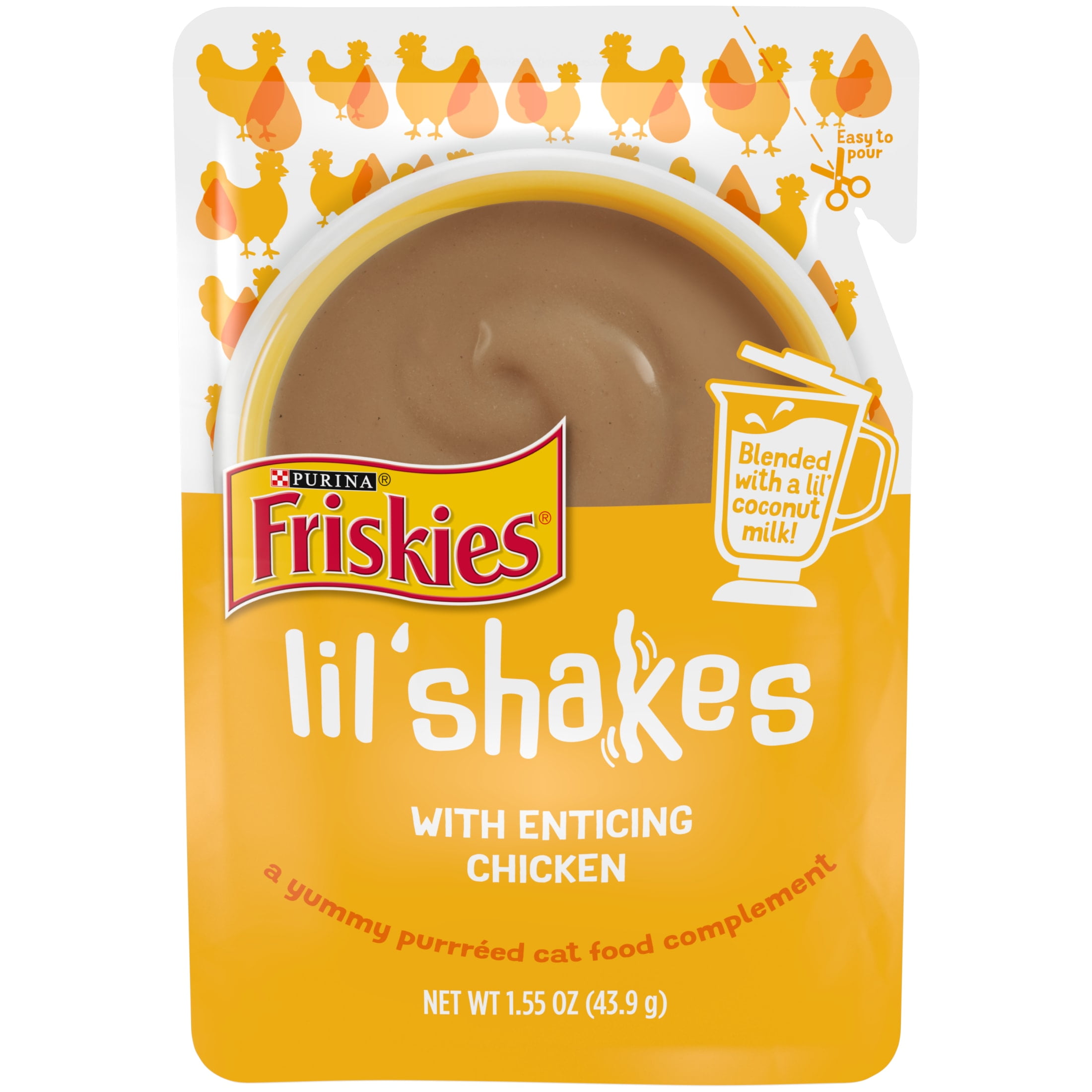 Purina Friskies Pureed Cat Food Toppers, Lil Shakes With Enticing Chicken Lickable Cat Treats