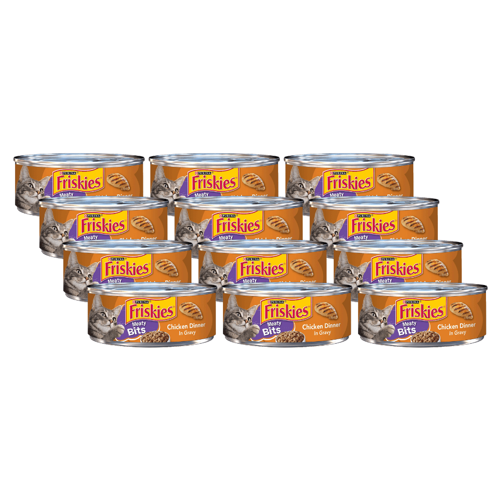 Purina Friskies Meaty Bits Wet Cat Food, Chicken Dinner in Gravy, Made with Real Chicken, Complete & Balanced Nutrition for Cats, 5.5-Ounce Can (Pack of 12)