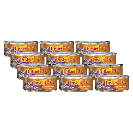 Purina Friskies Meaty Bits Wet Cat Food, Chicken Dinner in Gravy, Made with Real Chicken, Complete & Balanced Nutrition for Cats, 5.5-Ounce Can (Pack of 12)