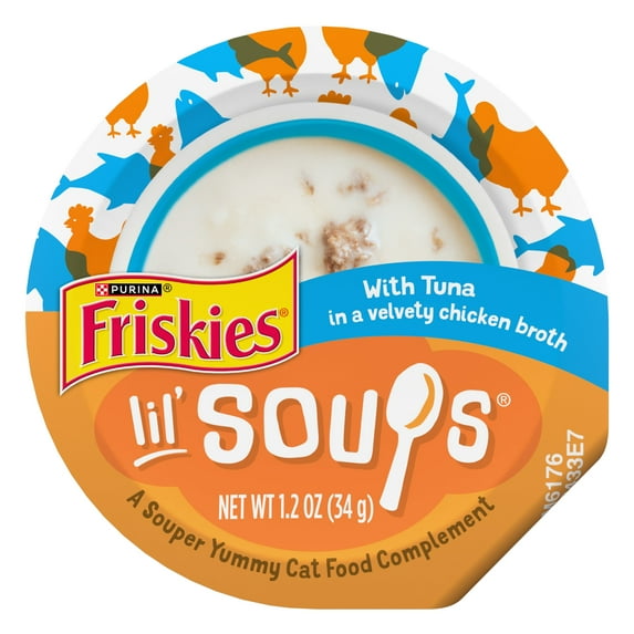 Purina Friskies Natural, Grain Free Lickable Cat Treats Lil’ Soups with Tuna in Chicken Broth, 1.2 oz Cups (8 Pack)