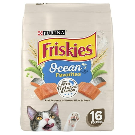 Purina Friskies Ocean Favorites, Indoor Dry Cat Food, Salmon & Rice, 16 lb Bag