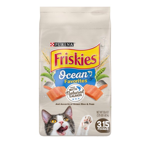 Purina Friskies Ocean Favorites, Indoor Dry Cat Food, Salmon & Rice, 3.15 lb Bag