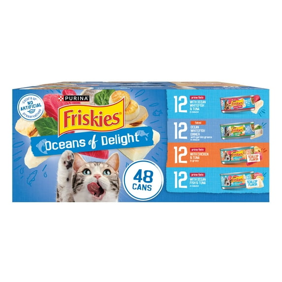 Purina Friskies Ocean of Delight Gravy Variety Pack, Wet Cat Food, 5.5 oz Cans, 48 Count
